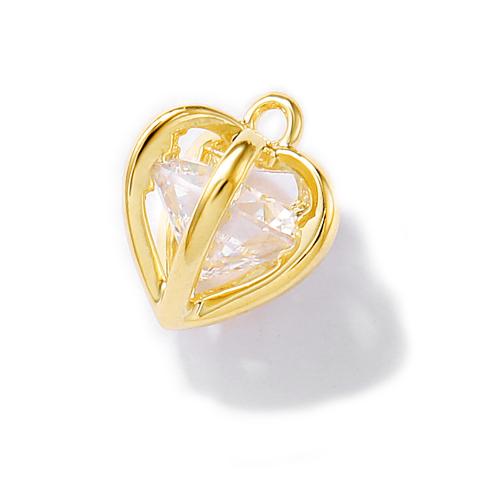 Cubic Zirconia Brass Pendants, Heart, real gold plated, DIY & micro pave cubic zirconia, golden 