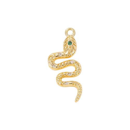 Colgante de Micro Pavé de Zirconía Cúbica, metal, Serpiente, chapado en oro real, Bricolaje & micro arcilla de zirconia cúbica, dorado, 12x26mm, Vendido por UD