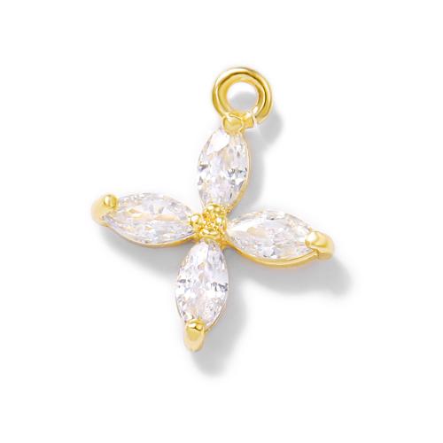 Cubic Zirconia Brass Pendants, petals, real gold plated, DIY & micro pave cubic zirconia, golden 