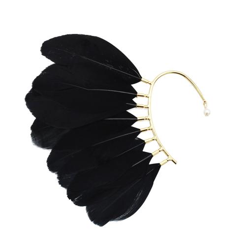 Earring Cuff and Wraps, Zinc Alloy, with Feather & Plastic Pearl, plated, folk style & for woman 