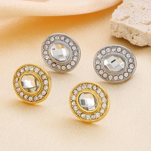 Stainless Steel Rhinestone Stud Earring, 304 Stainless Steel, Vacuum Ion Plating, for woman & with rhinestone 