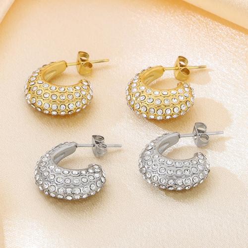 Stainless Steel Rhinestone Stud Earring, 304 Stainless Steel, Vacuum Ion Plating, for woman & with rhinestone 