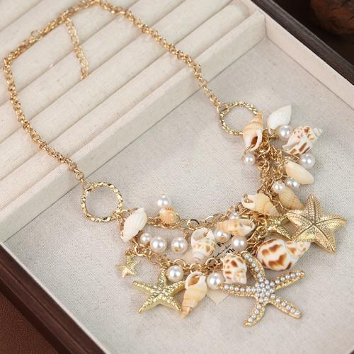 Zinc Alloy Necklace, with Shell & Plastic Pearl, with 1.97inch extender chain, gold color plated, ocean design & oval chain & for woman Approx 17.72 Inch 