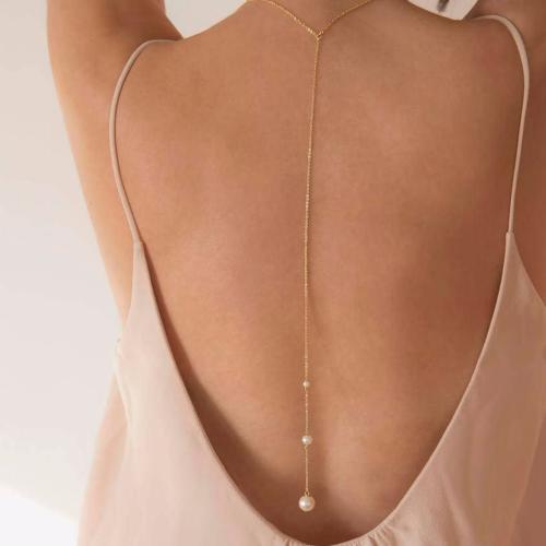 Body Chain Jewelry, Zinc Alloy, with Plastic Pearl, for woman, golden Approx 65 cm 