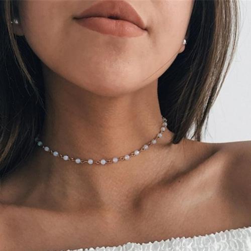 Mode Collier Choker, alliage de zinc, avec Opaline, avec 10cm chaînes de rallonge, bijoux de mode & pour femme, doré Environ 30 cm, Vendu par PC