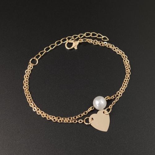 pulseras de perlas de aleación de zinc, con Perlas plásticas, con 5cm extender cadena, Joyería & para mujer, más colores para la opción, longitud:aproximado 16 cm, Vendido por UD[