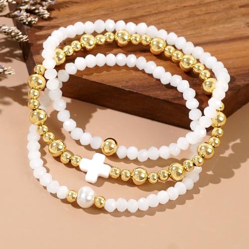 Crystal Bracelets, with Brass, three pieces & fashion jewelry & for woman Approx 17.5 cm 