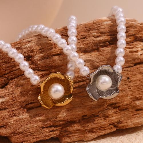 Plastic Pearl Necklace, 304 Stainless Steel, with Plastic Pearl, with 5cm extender chain, fashion jewelry & for woman Approx 40 cm 