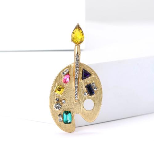 Zinc Alloy Jewelry Brooch, gold color plated, for woman & with rhinestone, multi-colored 