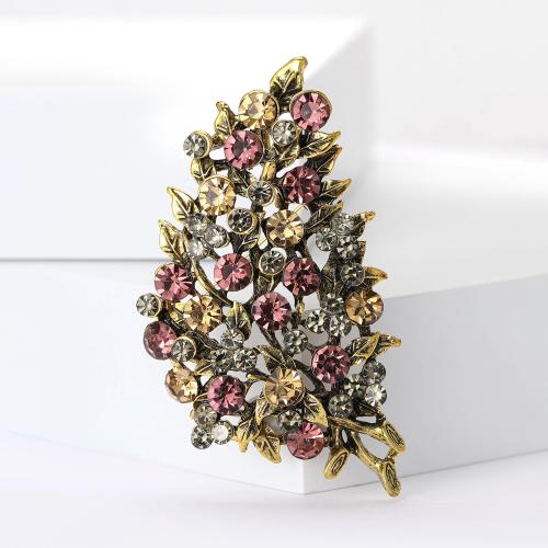 Zinc Alloy Jewelry Brooch, Leaf, gold color plated, for woman & with rhinestone 