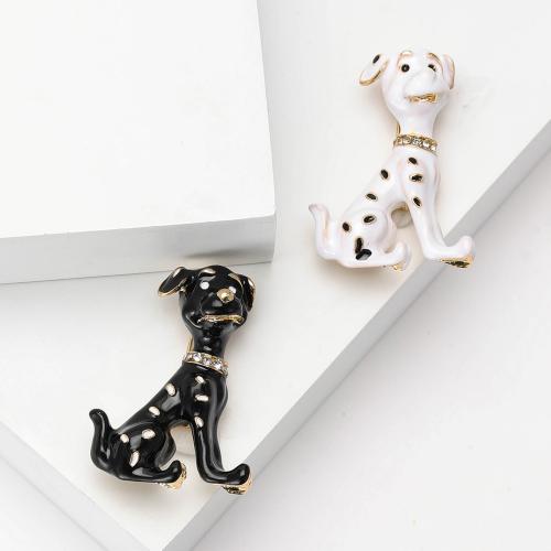 Zinc Alloy Jewelry Brooch, Dog, gold color plated, for woman & enamel & with rhinestone 