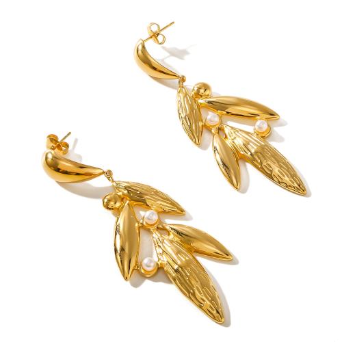 Stainless Steel Drop Earring, 304 Stainless Steel, with Plastic Pearl, gold color plated, fashion jewelry, golden 