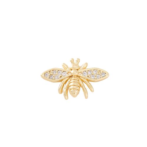 Cubic Zirconia Micro Pave Brass Pendant, Bee, real gold plated, DIY & micro pave cubic zirconia, golden [