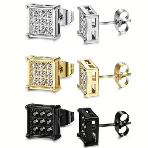 Stainless Steel Cubic Zirconia Stud Earring, 304 Stainless Steel, plated, Unisex & micro pave cubic zirconia 