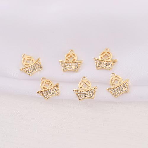 Colgante de Micro Pavé de Zirconía Cúbica, metal, Lingote, chapado en oro real, Bricolaje & micro arcilla de zirconia cúbica, dorado, 12x13mm, Vendido por UD