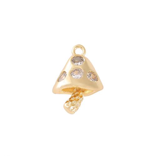 Cubic Zirconia Micro Pave Brass Pendant, mushroom, real gold plated, DIY & micro pave cubic zirconia, golden [