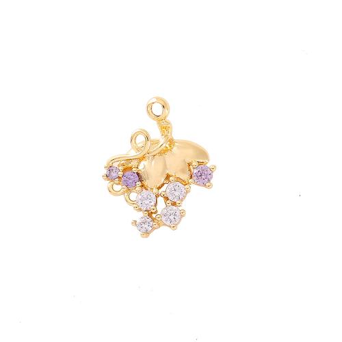 Cubic Zirconia Micro Pave Brass Pendant, Grape, real gold plated, DIY & micro pave cubic zirconia, golden [