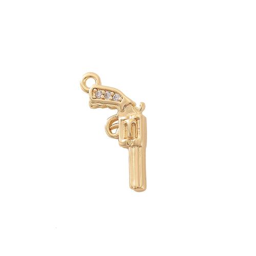 Cubic Zirconia Micro Pave Brass Pendant, Gun, real gold plated, DIY & micro pave cubic zirconia, golden [