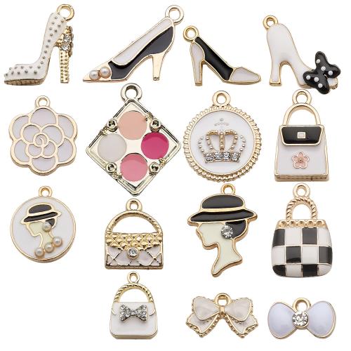 Zinc Alloy Enamel Pendants, plated, DIY & micro pave cubic zirconia, golden [