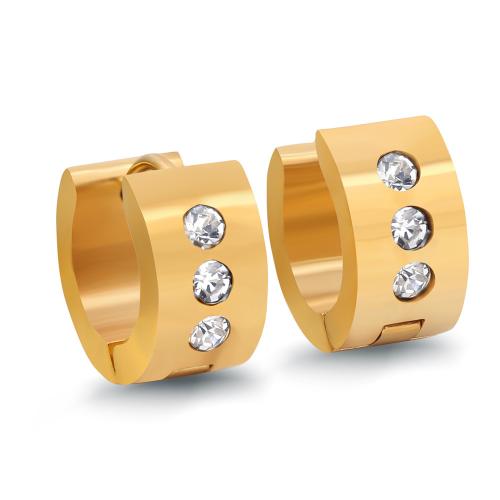 Mens acier inoxydable Hoop boucles d'oreilles, Acier inoxydable 304, pavé de micro zircon & pour femme, doré, Vendu par paire