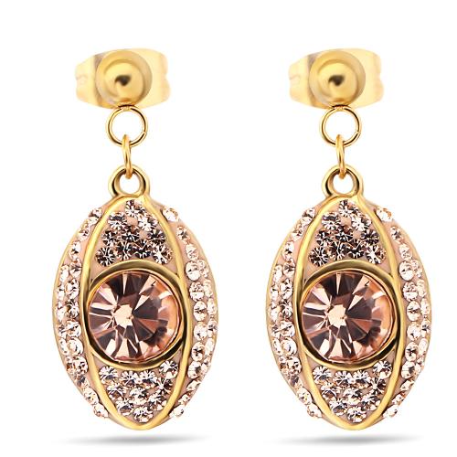 Stainless Steel Drop Earring, 304 Stainless Steel, micro pave cubic zirconia & for woman, rose gold color 