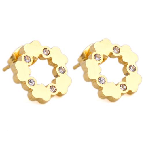 Stainless Steel Cubic Zirconia Stud Earring, 304 Stainless Steel, micro pave cubic zirconia & for woman, golden 