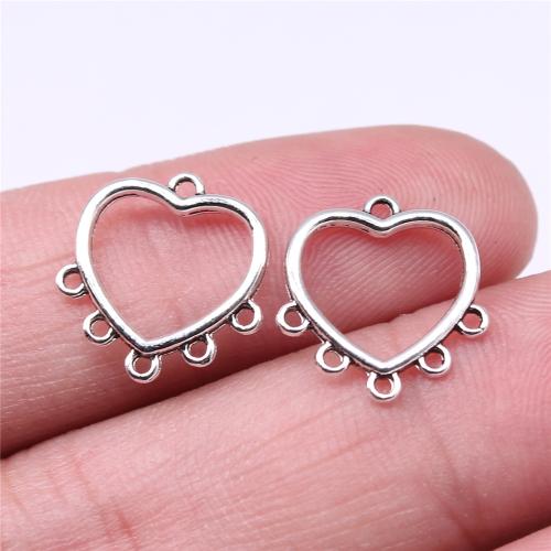 Zinc Alloy Charm Connector, Heart, antique silver color plated, DIY & 1/5 loop 