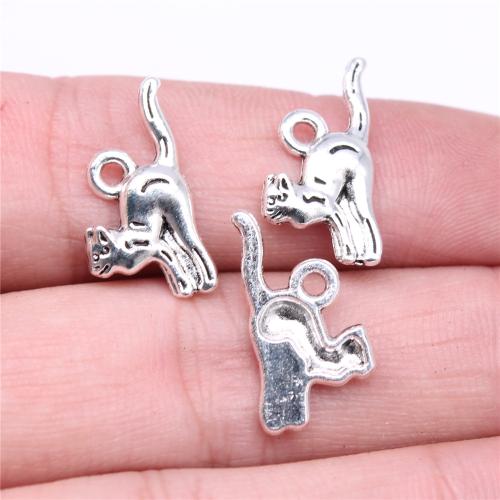 Pendentifs animaux en alliage de zinc, chat, Plaqué de couleur d'argent, DIY Vendu par PC[