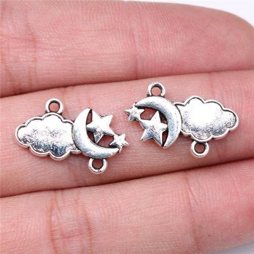 Zinc Alloy Charm Connector, Moon and Star, antique silver color plated, DIY & 1/1 loop 