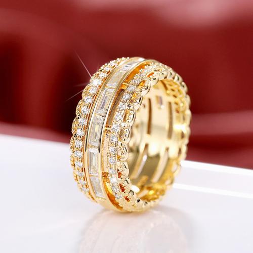 Cubic Zirconia Micro Pave Brass Finger Ring & micro pave cubic zirconia & for woman, golden 