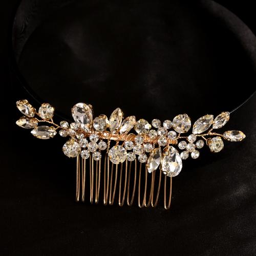 Decorative Hair Combs, Zinc Alloy, fashion jewelry & for woman & with rhinestone, golden 