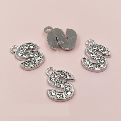 Zinc Alloy Rhinestone Pendants, Letter S, silver color plated, DIY & with rhinestone, silver color 