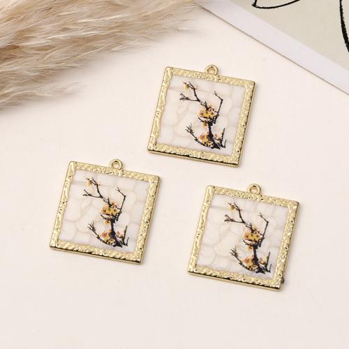 Resin Zinc Alloy Pendants, with Resin, Square, gold color plated, DIY [