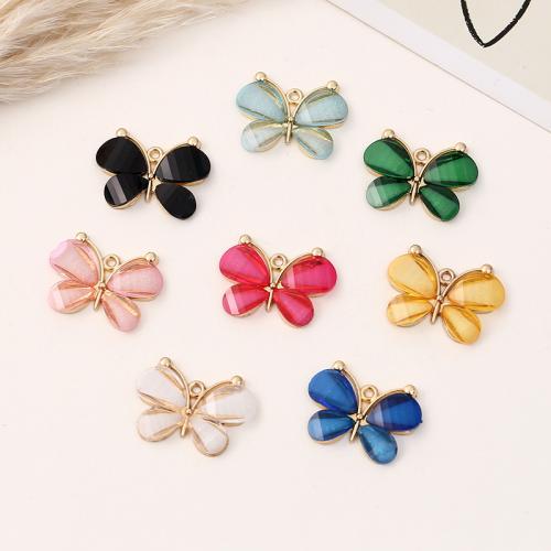 Resin Zinc Alloy Pendants, with Resin, Butterfly, gold color plated, DIY [