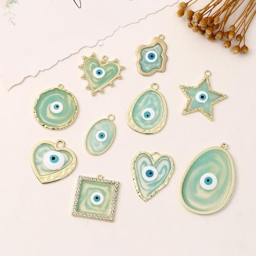 Zink-Legierung Evil Eye Anhänger, Zinklegierung, plattiert, DIY & verschiedene Muster für Wahl & Emaille, grün, 10PCs/Tasche, verkauft von Tasche[