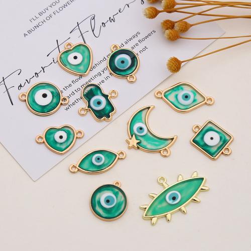 Evil Eye Jewelry Connector, Zinc Alloy, plated, DIY & enamel, green 