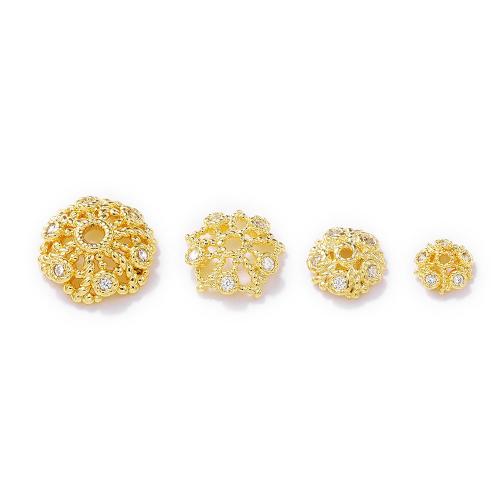 Brass Bead Cap, real gold plated, DIY & micro pave cubic zirconia, golden 