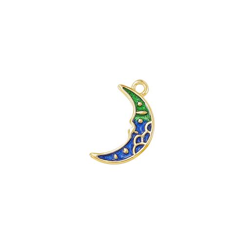 Enamel Brass Pendants, Moon, real gold plated, DIY, golden 