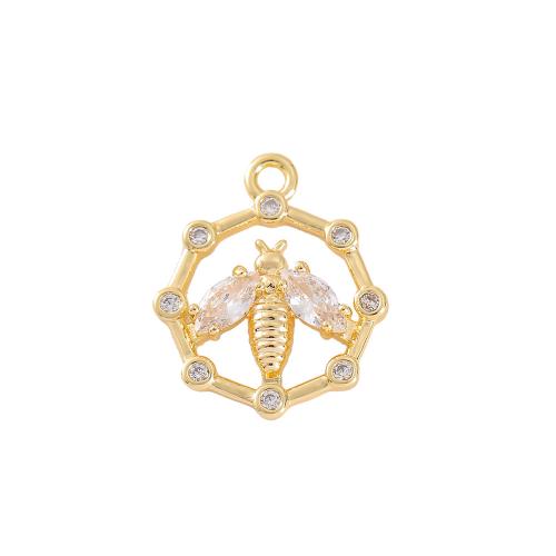 Colgante de Micro Pavé de Zirconía Cúbica, metal, Abeja, chapado en oro real, Bricolaje & micro arcilla de zirconia cúbica, dorado, 16x19mm, Vendido por UD