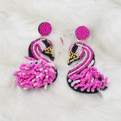 Glass Seed Beads Earring, Zinc Alloy, with Seedbead, Bohemian style & for woman, pink 