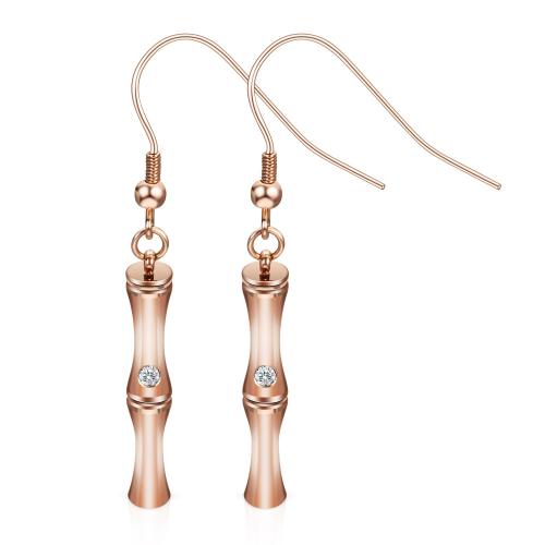 Partículas de acero Pendientes con Colgantes, micro arcilla de zirconia cúbica & para mujer, color de rosa dorada, Vendido por Par