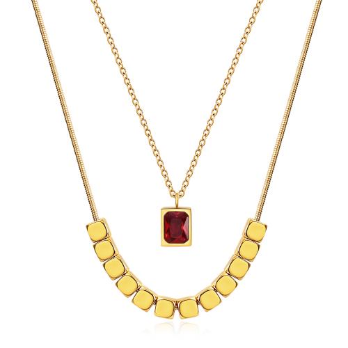 Collier de bijoux de titane, Acier titane, avec 304 chaîne en acier inoxydable, Placage, pavé de micro zircon & pour femme, plus de couleurs à choisir, Vendu par PC