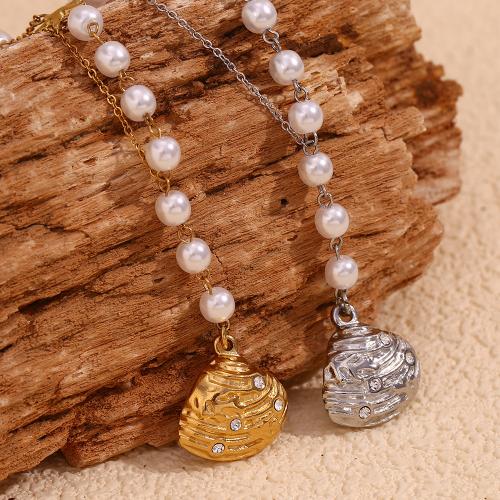 Plastic Pearl Necklace, 304 Stainless Steel, with Plastic Pearl, with 5cm extender chain, fashion jewelry & for woman & with rhinestone Approx 40 cm 