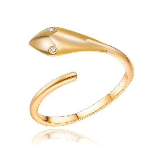 Rhinestone Stainless Steel Finger Ring, 304 Stainless Steel, Snake, 18K gold plated, fashion jewelry & for woman & with rhinestone, golden 