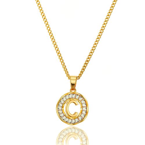 Collier en laiton cubique Zircon Micro Pave, Lettre d’alphabet, Placage de couleur d'or, modèles différents pour le choix & pavé de micro zircon & pour femme, plus de couleurs à choisir, Vendu par PC