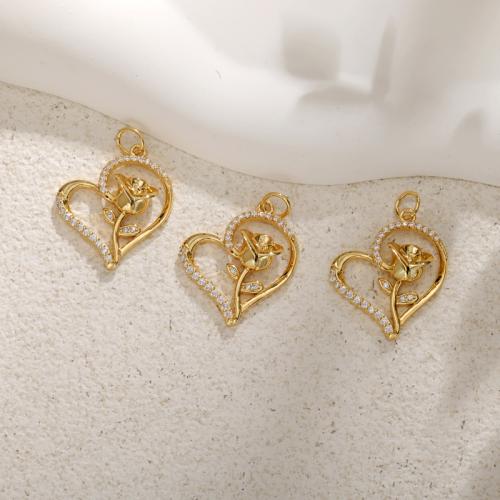 Colgante de Micro Pavé de Zirconía Cúbica, metal, Corazón, chapado en color dorado, Bricolaje & micro arcilla de zirconia cúbica & para mujer, 20x20mm, Vendido por UD