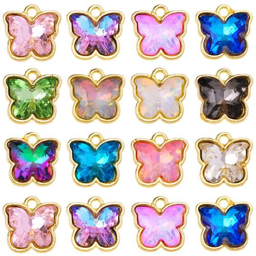 Glass Zinc Alloy Pendants, with Glass, Butterfly, gold color plated, DIY [