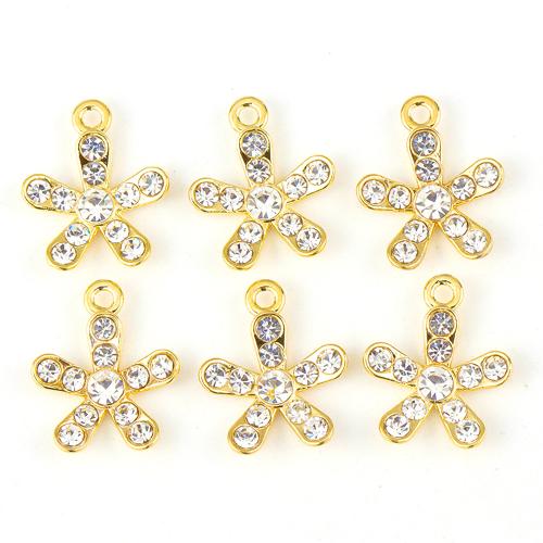 Zinc Alloy Rhinestone Pendants, Flower, gold color plated, DIY & with rhinestone 