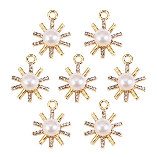 Zinc Alloy Rhinestone Pendants, with Plastic Pearl, Flower, gold color plated, DIY & with rhinestone, white 