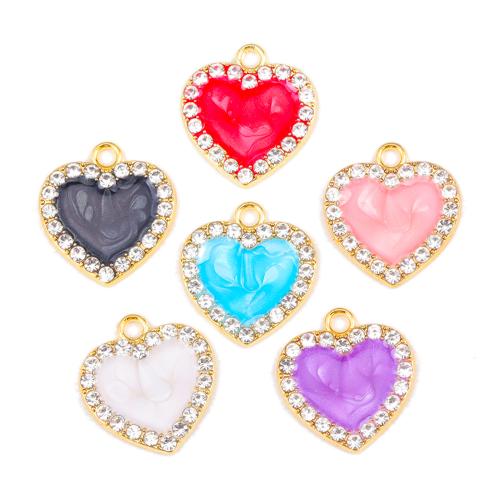 Zinc Alloy Enamel Pendants, Heart, gold color plated, DIY 